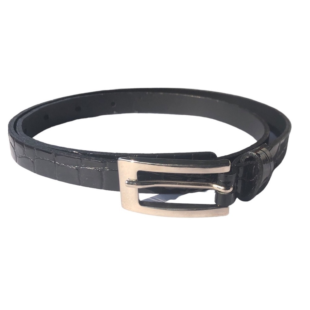 Vera Pelle Italy Black Patent Snakeskin Pattern Leather Belt Silver Tone Buckle